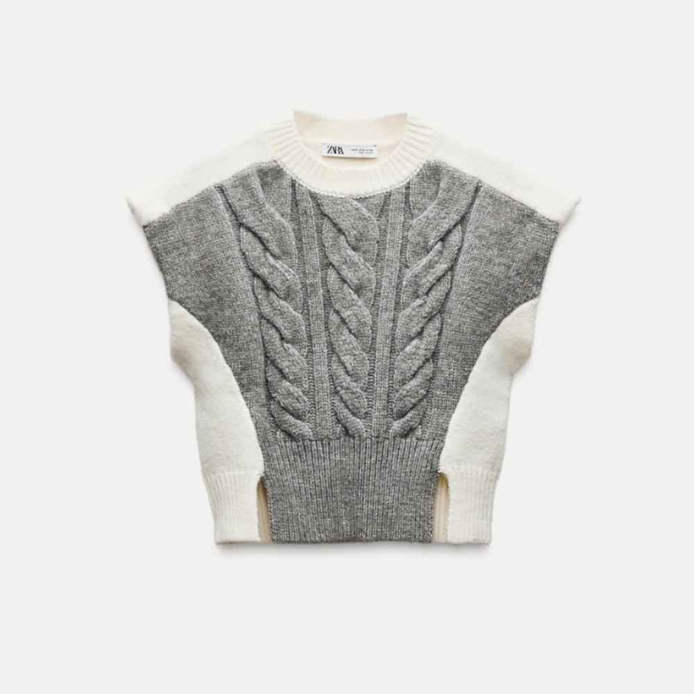 ZARA Two-Tone Knit Cropped Sweater Vest - Picture 5 of 10